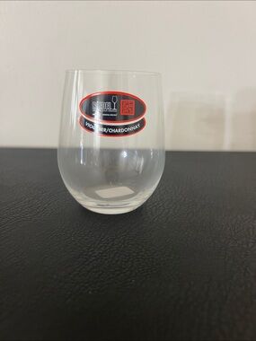 Riedel Stemless Wine Glass with Red and Black Label